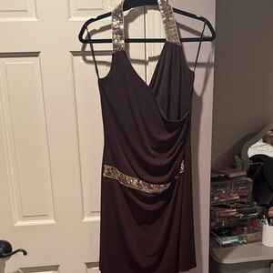 Rampage Brown Backless Dress with Gold Details